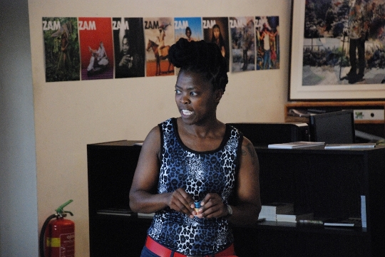 Zanele Muholi addresses the ZAM Newsroom
