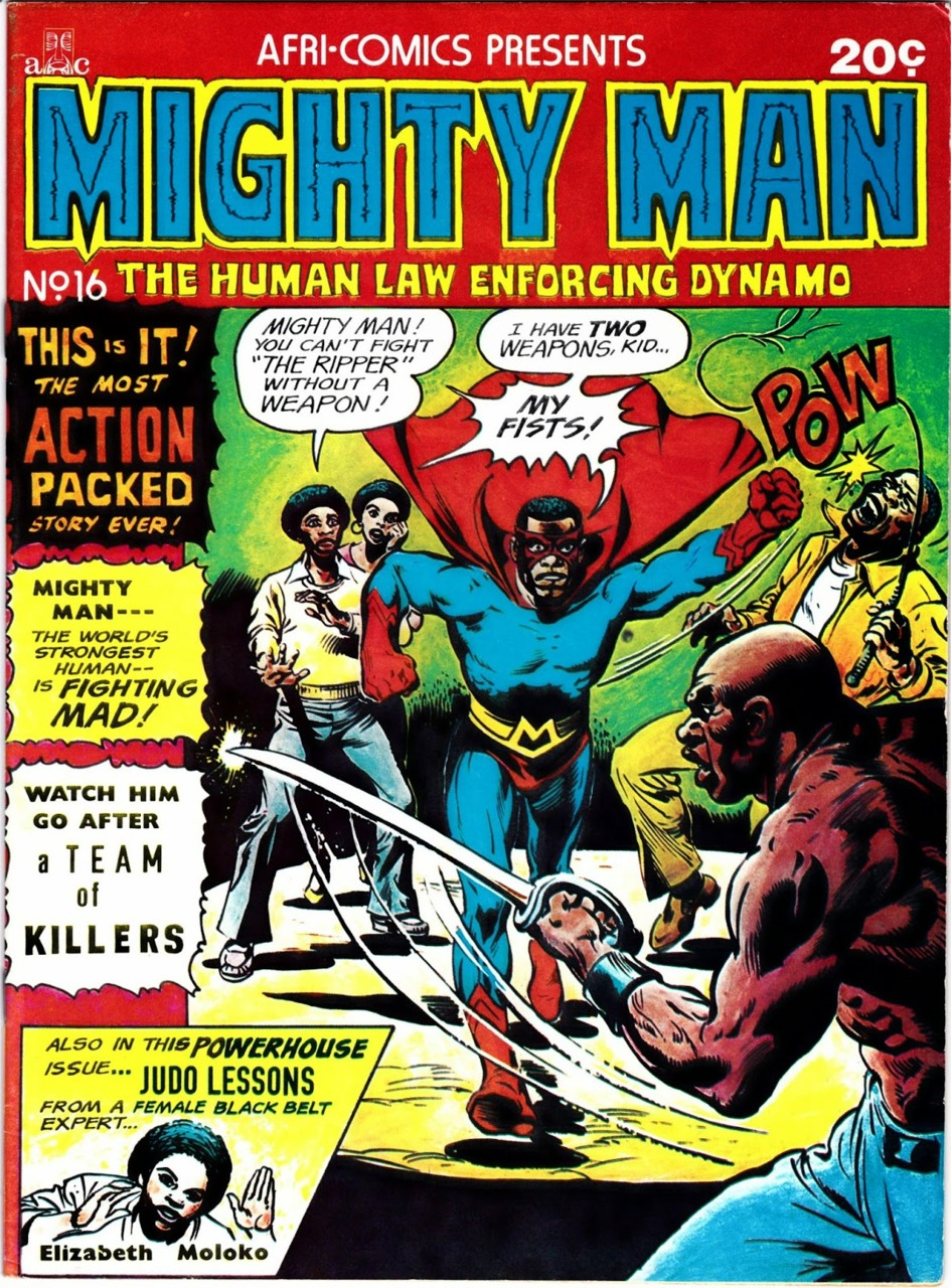 Image: Cover of Afri-Comics. Mighty Man: The Human Law Enforcing Dynamo, No 16