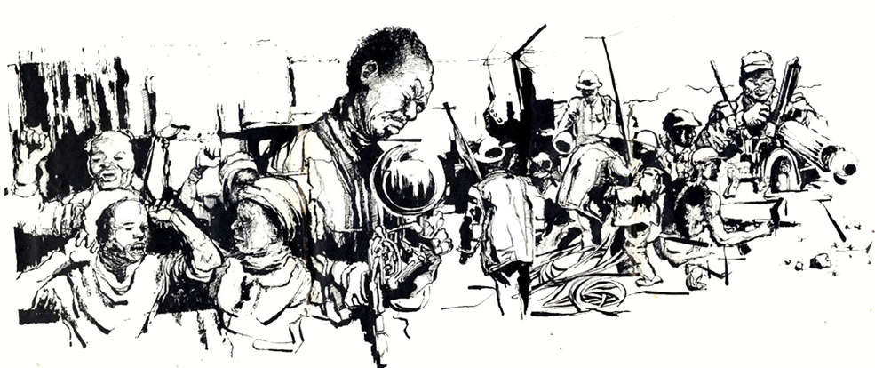 Drawing:  Thami Mnyele, untitled, pen and ink, Gaborone, Botswana 1984