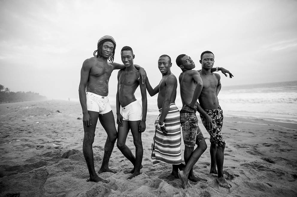 One afternoon, a moment of happiness amongst friends on Modeste beach at the coast, Abidjan 2015. Series A Place to Call their Own
